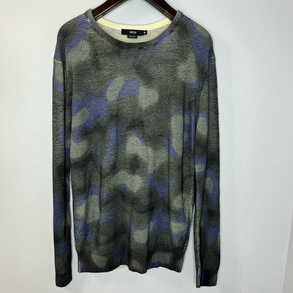 GSTQ Watercolor Merino Wool Sweater Crew Neck Soft Luxury Men's M - Picture 2 of 8